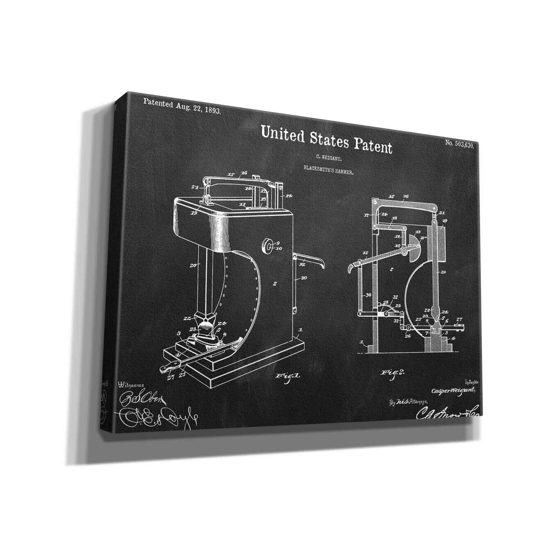 'Blacksmith's Hammer Blueprint Patent Chalkboard' Canvas Wall Art,16x12x1.1x0,26x18x1.1x0,34x26x1.74x0,54x40x1.74x0