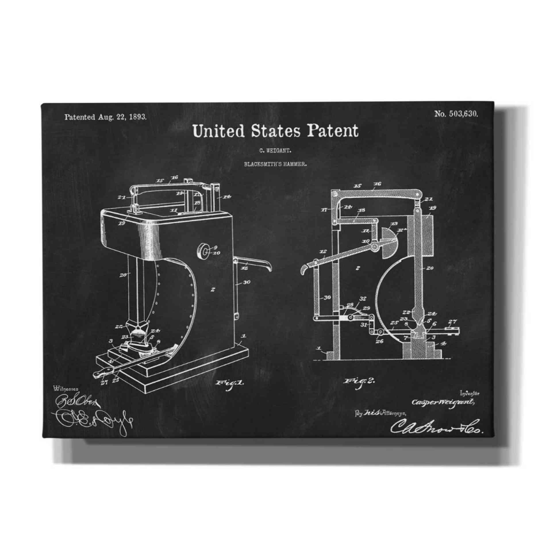 'Blacksmith's Hammer Blueprint Patent Chalkboard' Canvas Wall Art,16x12x1.1x0,26x18x1.1x0,34x26x1.74x0,54x40x1.74x0