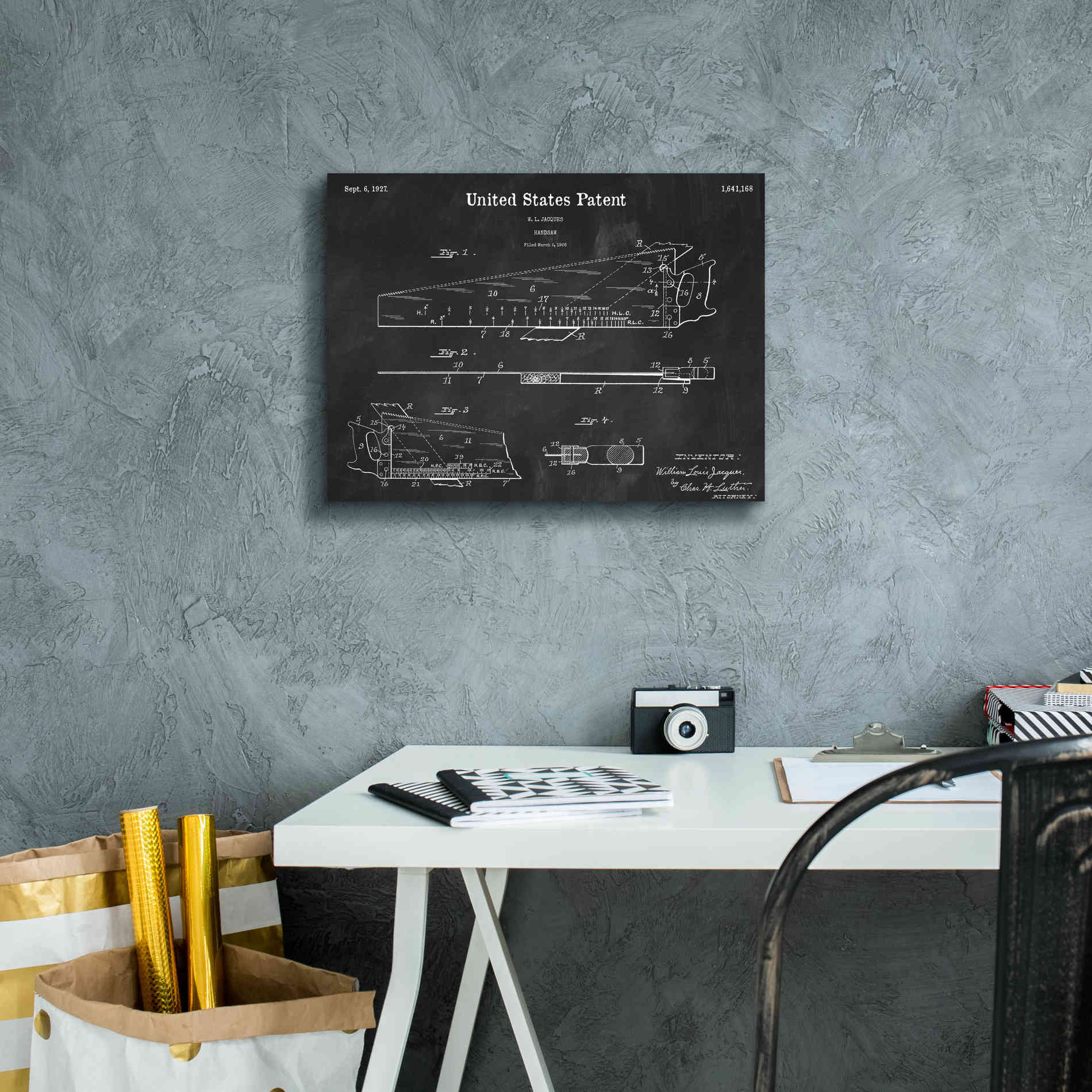 'Handsaw Blueprint Patent Chalkboard,' Canvas Wall Art,16 x 12