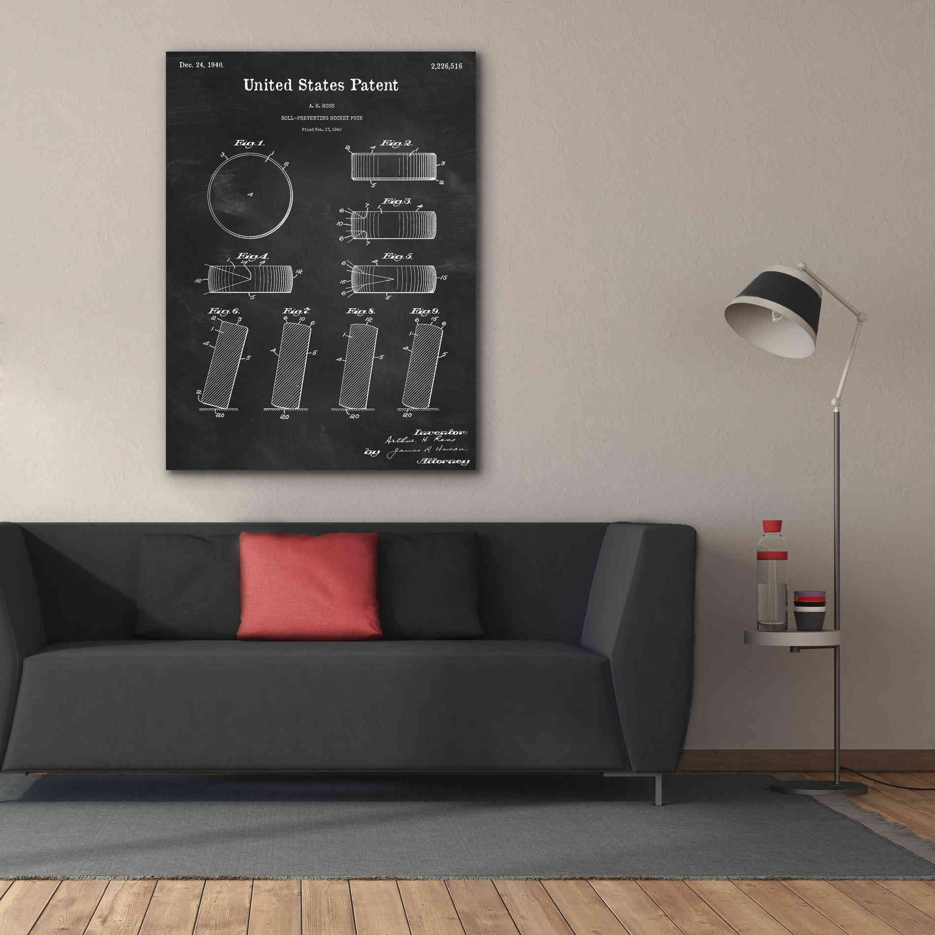 'Hockey Puck Blueprint Patent Chalkboard,' Canvas Wall Art,40 x 54