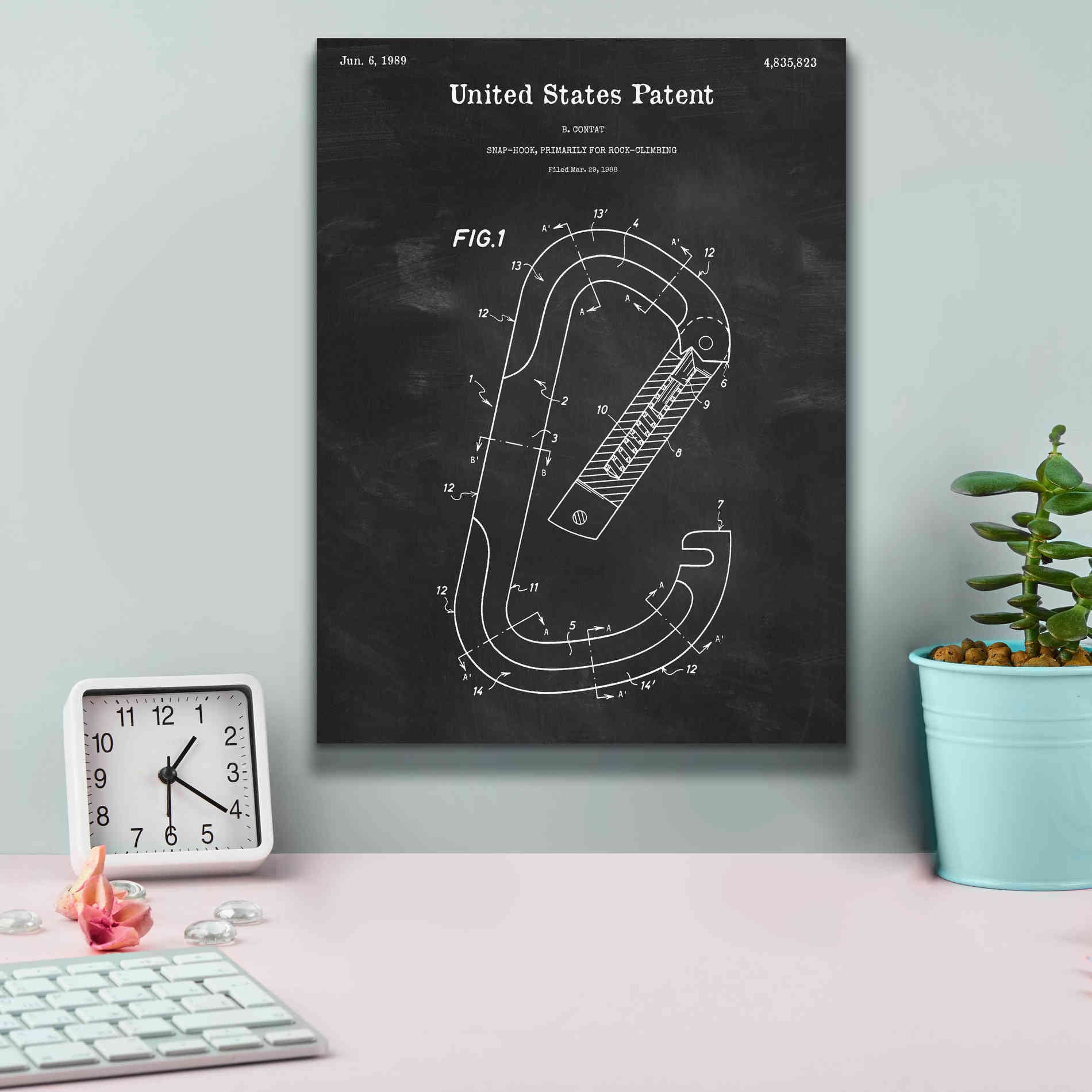 'Climbing Hook Blueprint Patent Chalkboard,' Canvas Wall Art,12 x 16