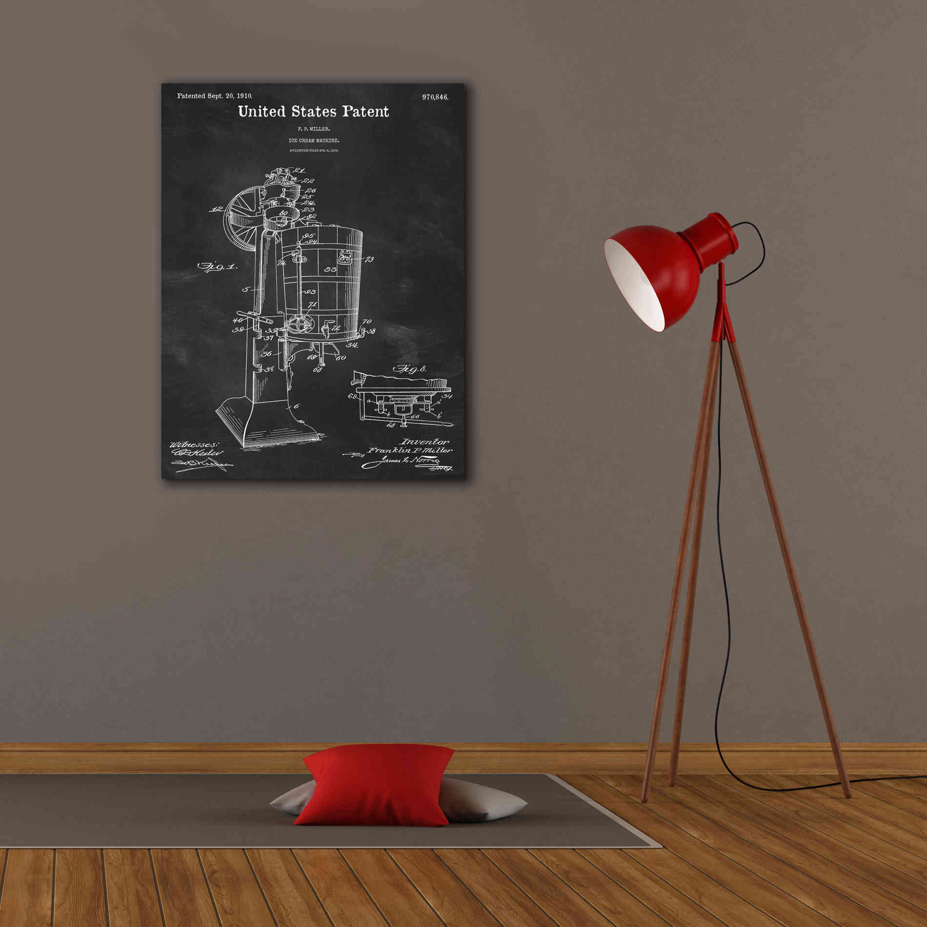 'Ice Cream Machine Blueprint Patent Chalkboard,' Canvas Wall Art,26 x 34