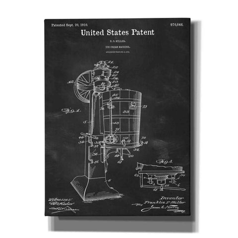 Image of 'Ice Cream Machine Blueprint Patent Chalkboard,' Canvas Wall Art,12x16x1.1x0,18x26x1.1x0,26x34x1.74x0,40x54x1.74x0