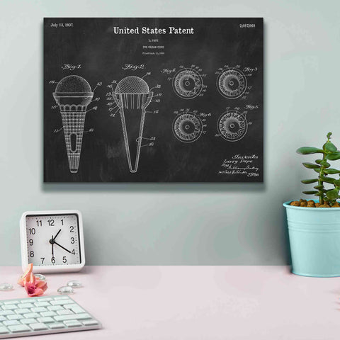 Image of 'Ice Cream Cone Blueprint Patent Chalkboard,' Canvas Wall Art,16 x 12