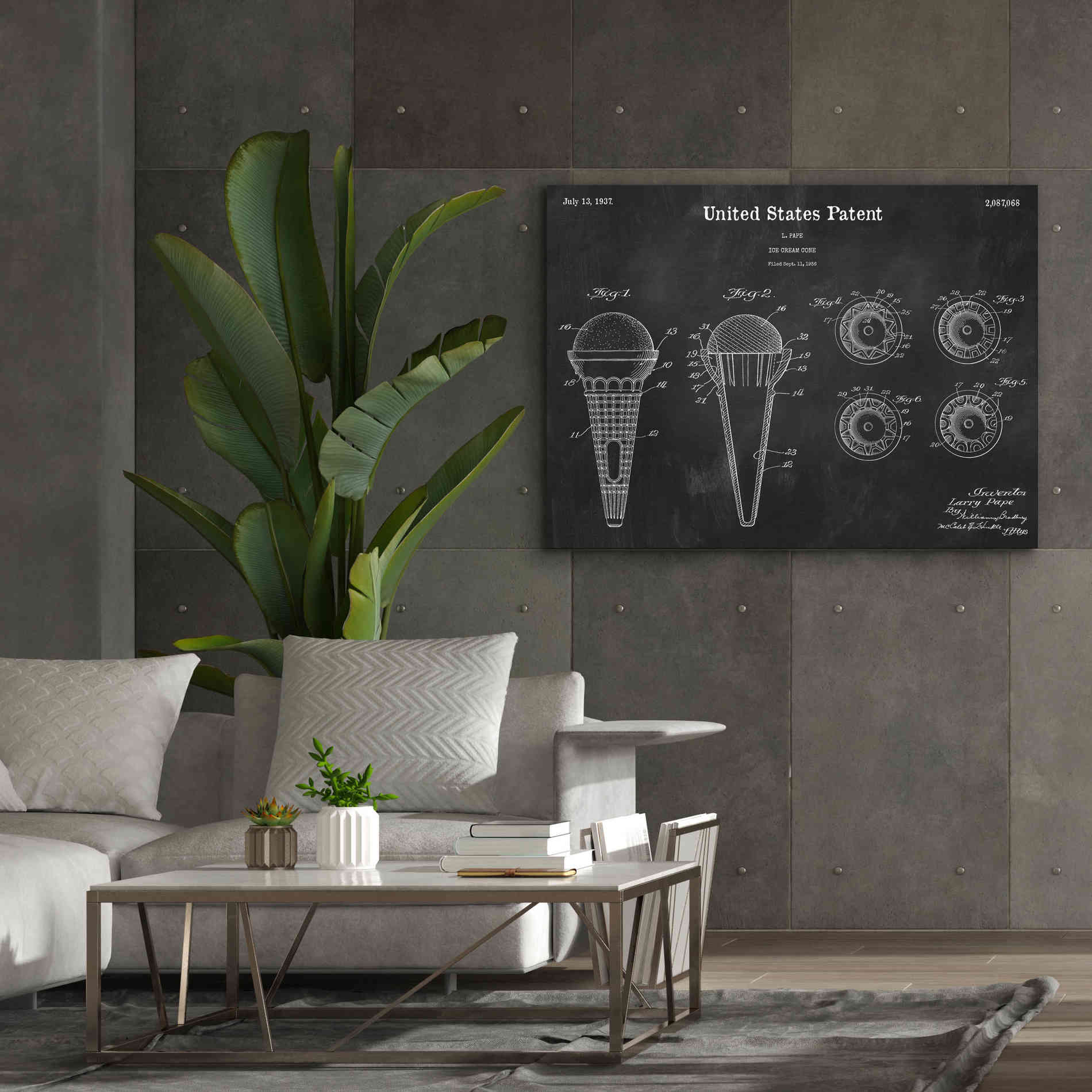 'Ice Cream Cone Blueprint Patent Chalkboard,' Canvas Wall Art,54 x 40