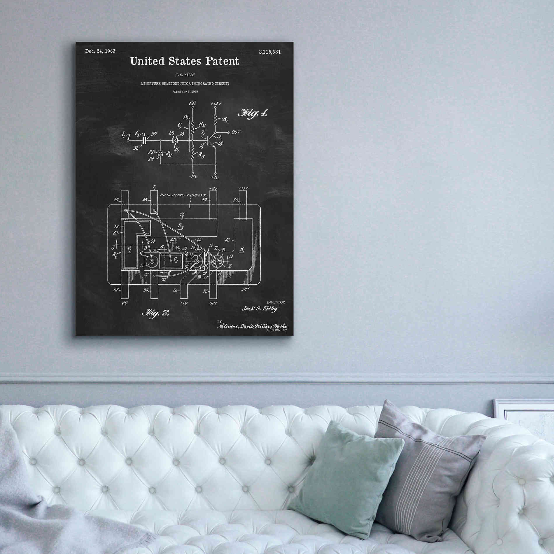 'Integrated Circuit Blueprint Patent Chalkboard,' Canvas Wall Art,40 x 54