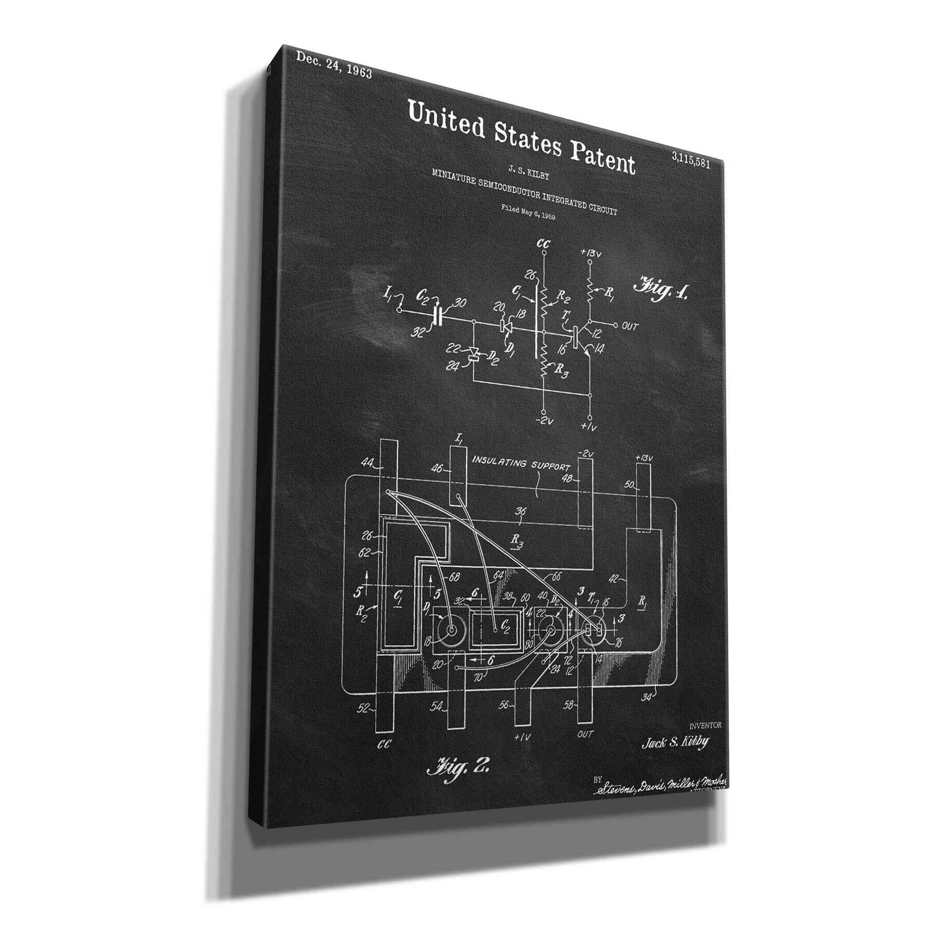 'Integrated Circuit Blueprint Patent Chalkboard,' Canvas Wall Art,12x16x1.1x0,18x26x1.1x0,26x34x1.74x0,40x54x1.74x0