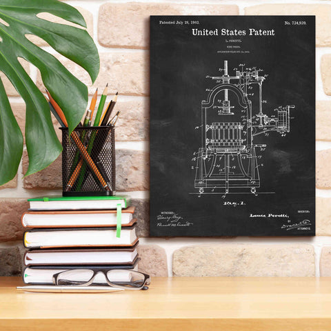 Image of 'Wine Press Blueprint Patent Chalkboard,' Canvas Wall Art,12 x 16