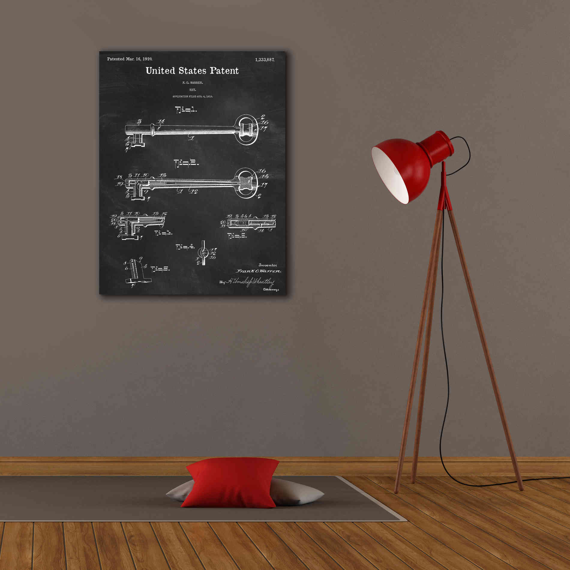 'Vintage Key Blueprint Patent Chalkboard,' Canvas Wall Art,26 x 34