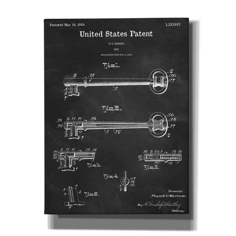 Image of 'Vintage Key Blueprint Patent Chalkboard,' Canvas Wall Art,12x16x1.1x0,18x26x1.1x0,26x34x1.74x0,40x54x1.74x0