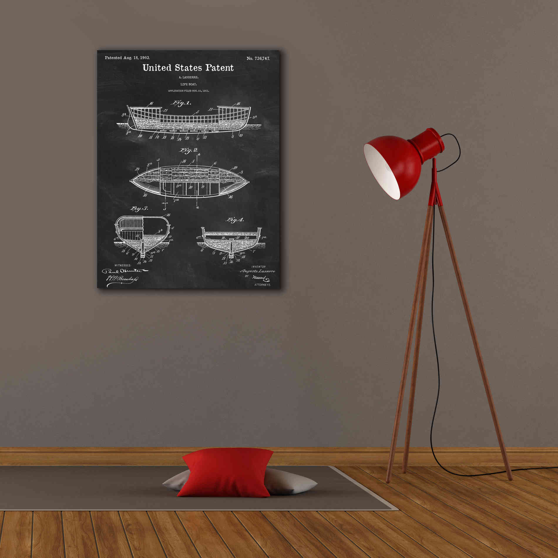 'Lifeboat Blueprint Patent Chalkboard,' Canvas Wall Art,26 x 34
