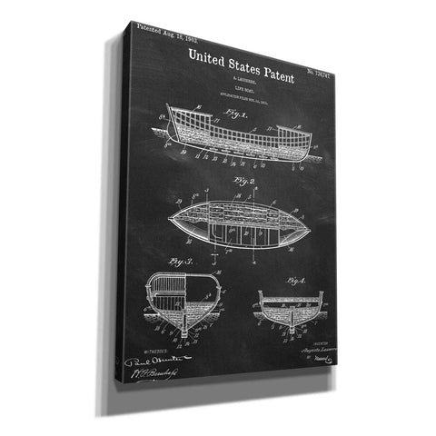 Image of 'Lifeboat Blueprint Patent Chalkboard,' Canvas Wall Art,12x16x1.1x0,18x26x1.1x0,26x34x1.74x0,40x54x1.74x0