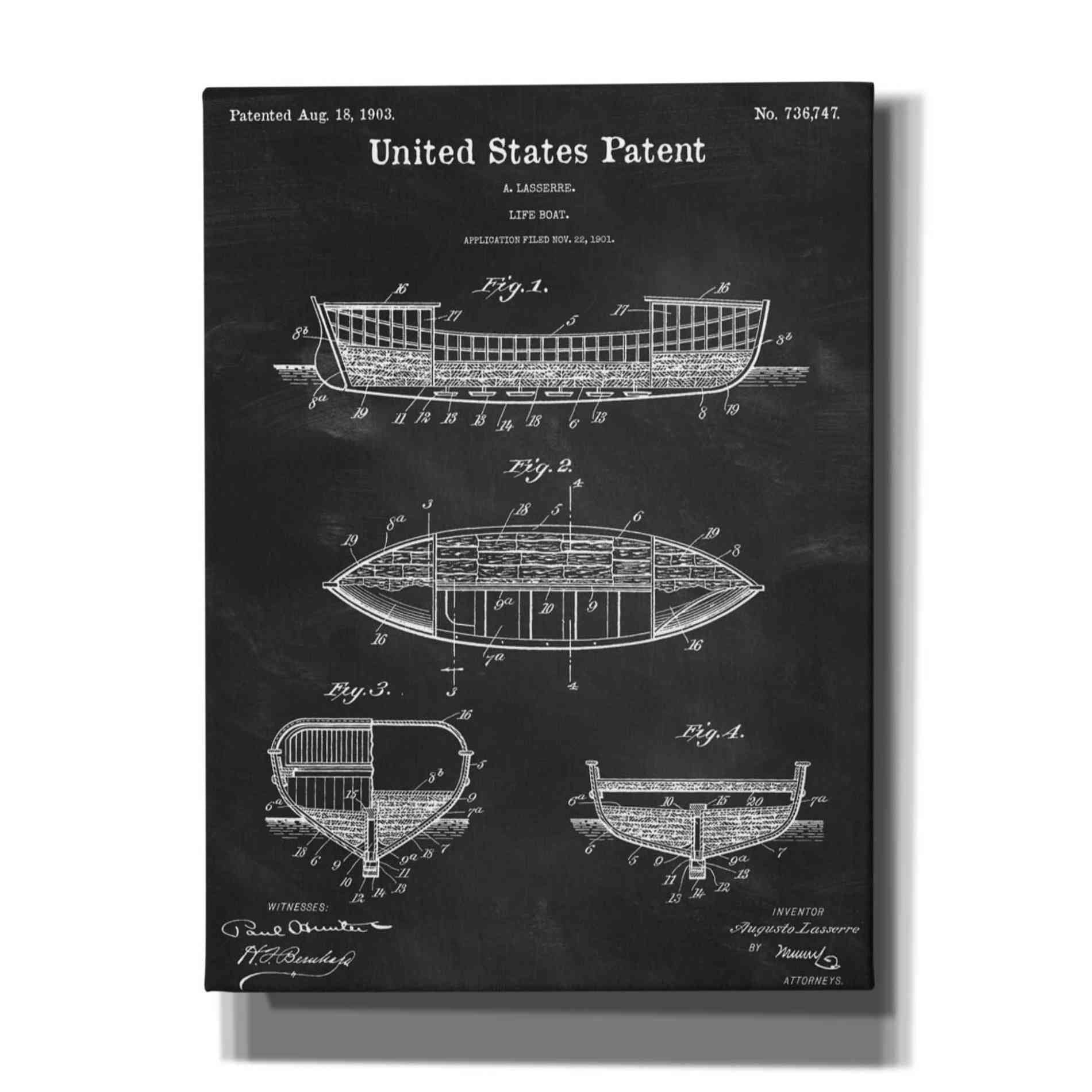 'Lifeboat Blueprint Patent Chalkboard,' Canvas Wall Art,12x16x1.1x0,18x26x1.1x0,26x34x1.74x0,40x54x1.74x0