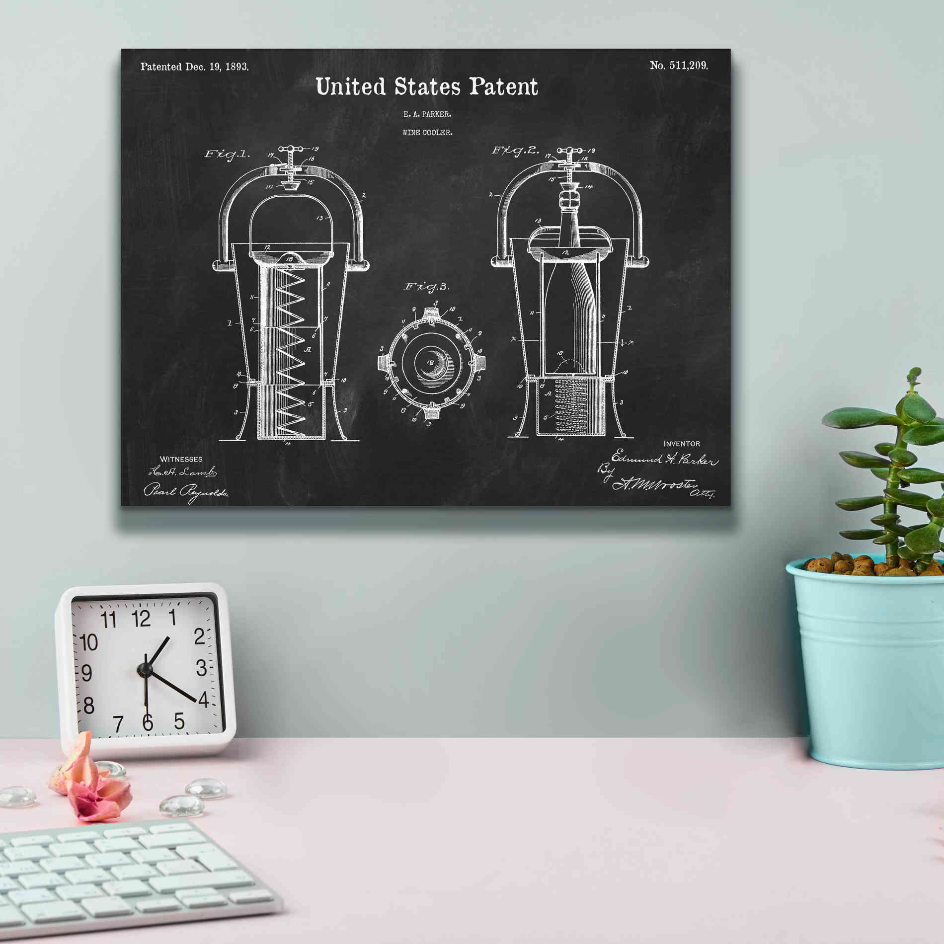 'Wine Cooler Blueprint Patent Chalkboard,' Canvas Wall Art,16 x 12
