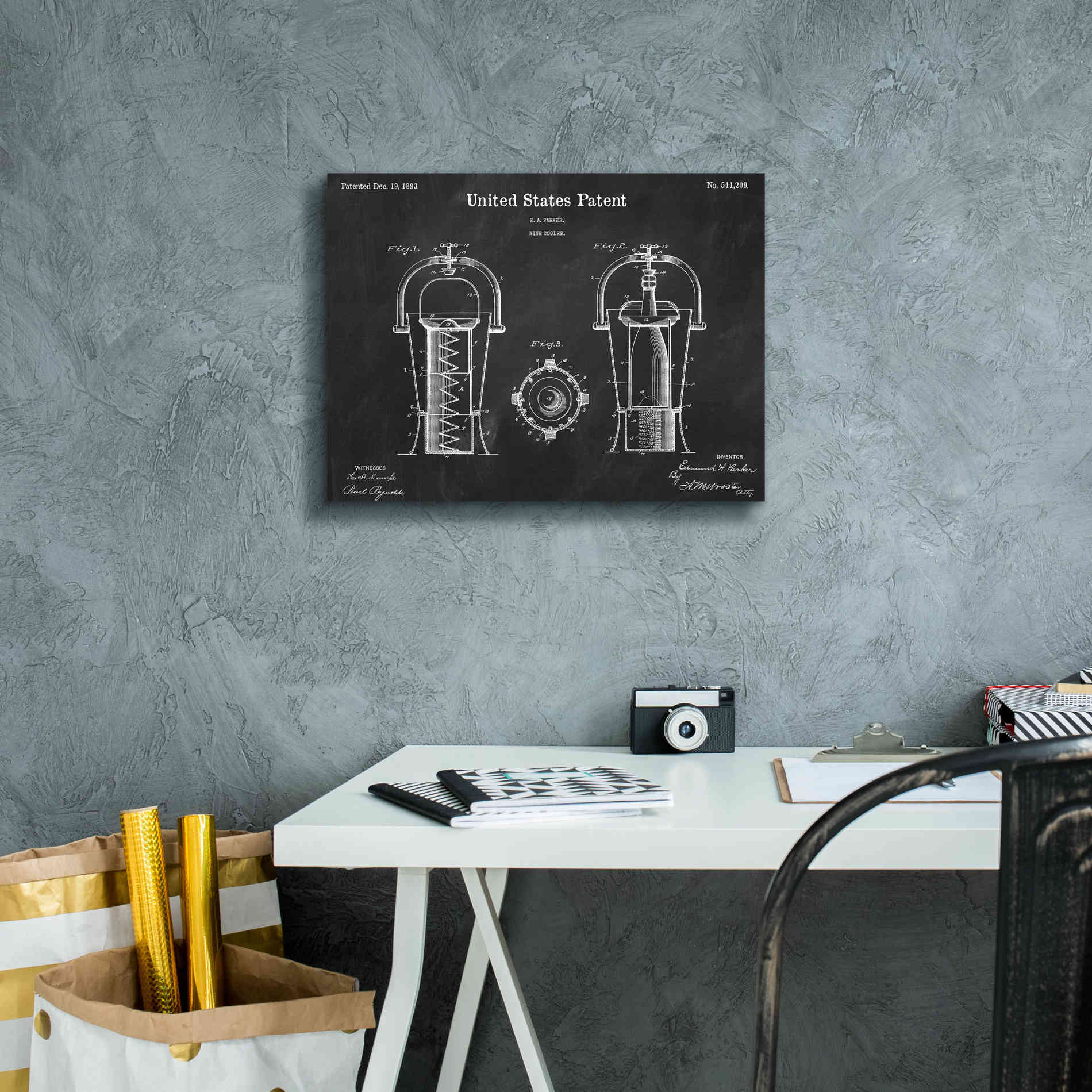 'Wine Cooler Blueprint Patent Chalkboard,' Canvas Wall Art,16 x 12