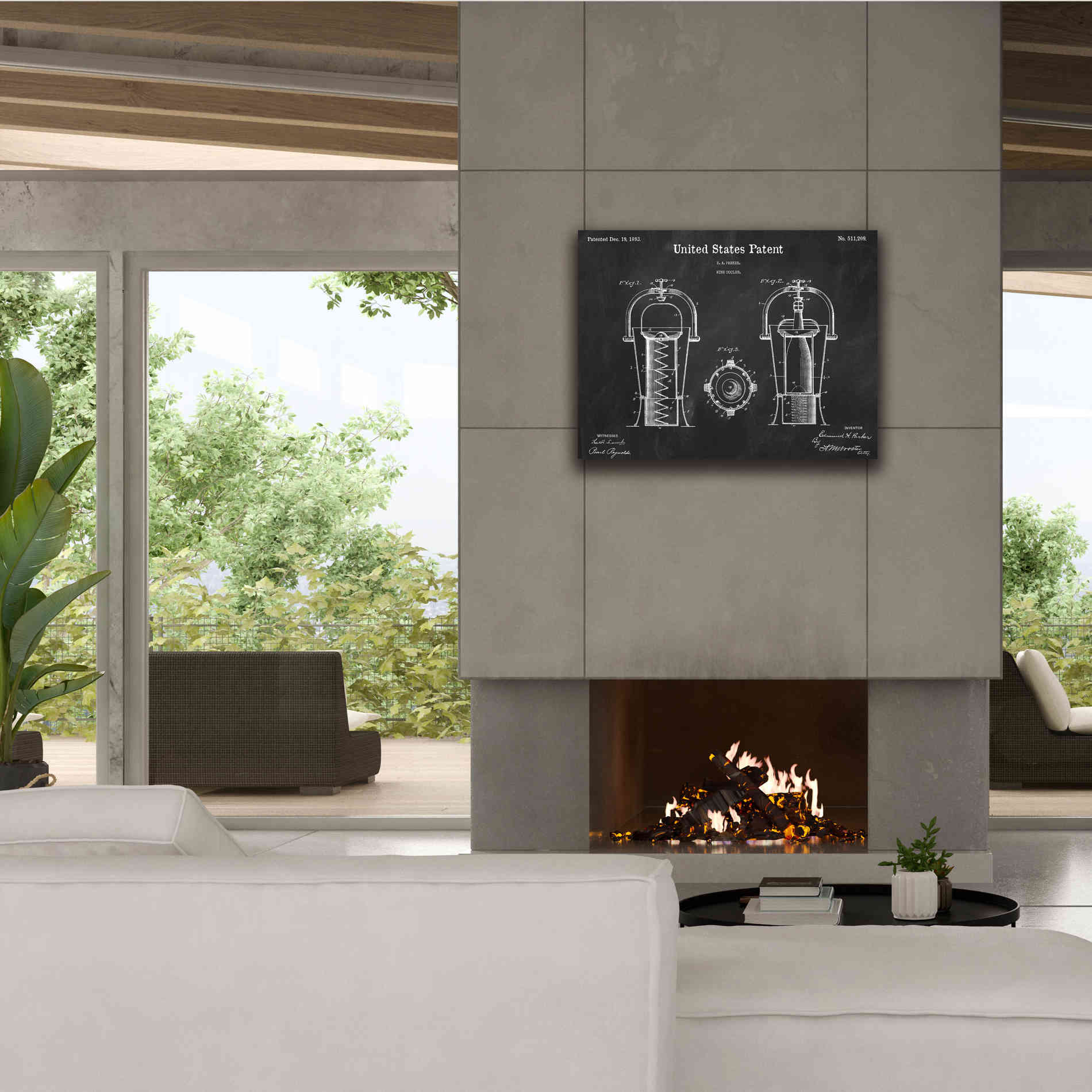 'Wine Cooler Blueprint Patent Chalkboard,' Canvas Wall Art,34 x 26