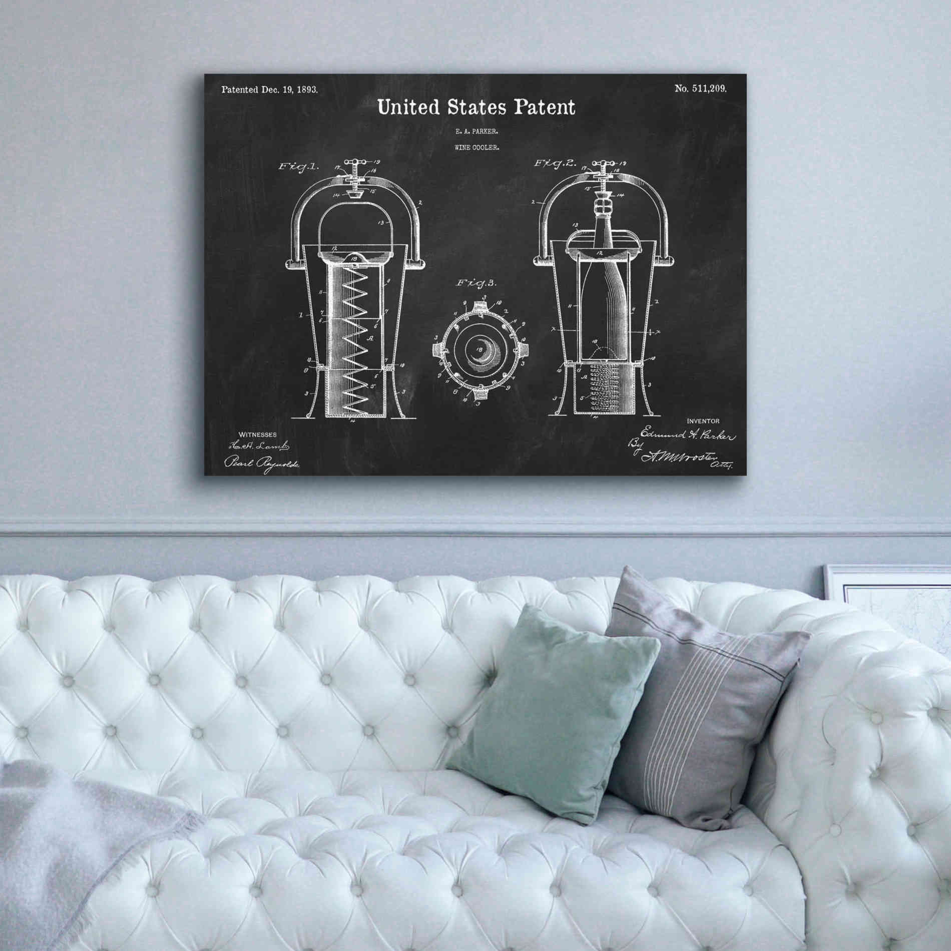 'Wine Cooler Blueprint Patent Chalkboard,' Canvas Wall Art,54 x 40