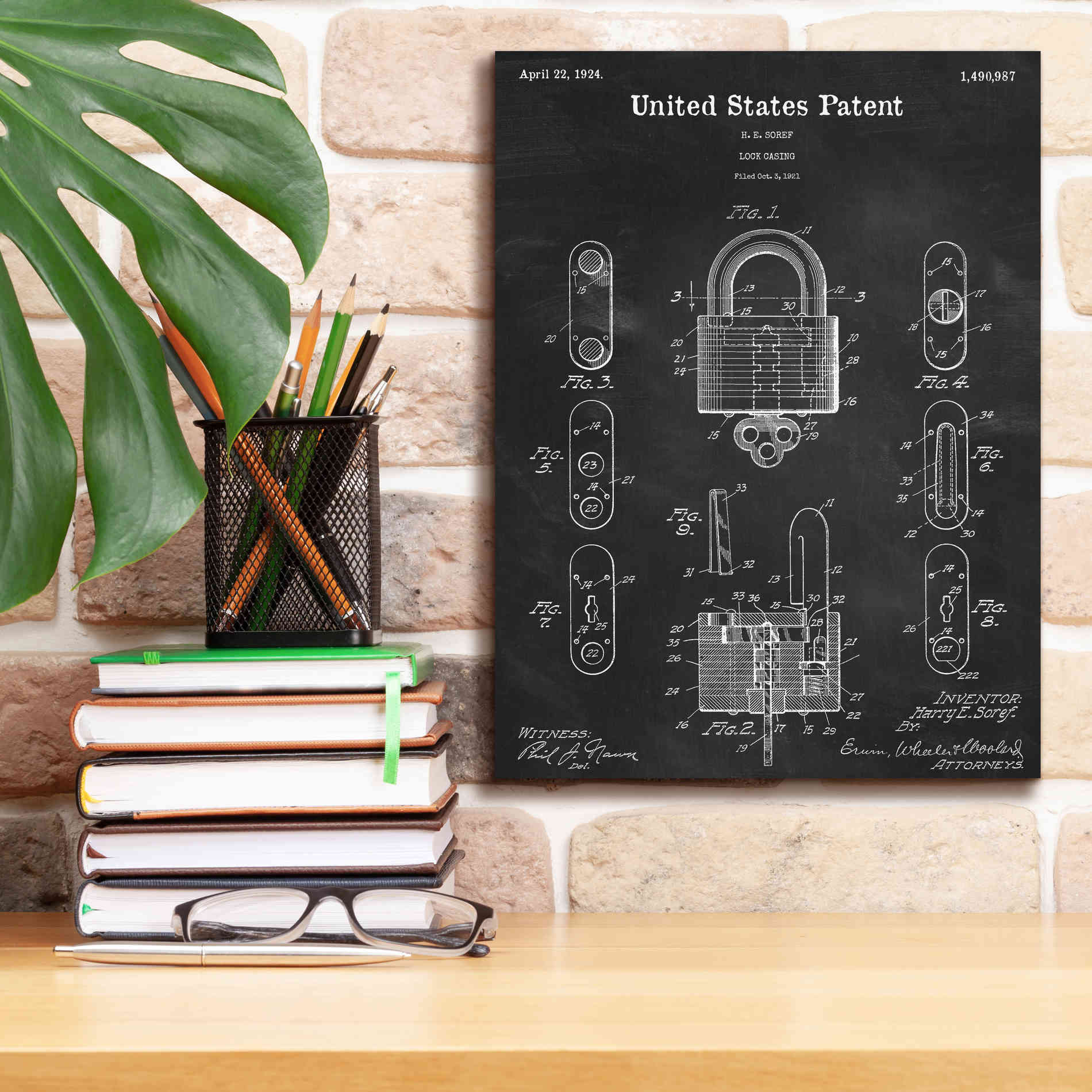 'Lock Blueprint Patent Chalkboard,' Canvas Wall Art,12 x 16