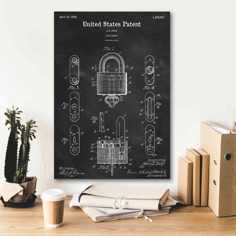 Image of 'Lock Blueprint Patent Chalkboard,' Canvas Wall Art,18 x 26