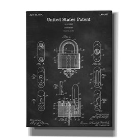 'Lock Blueprint Patent Chalkboard,' Canvas Wall Art,12x16x1.1x0,18x26x1.1x0,26x34x1.74x0,40x54x1.74x0