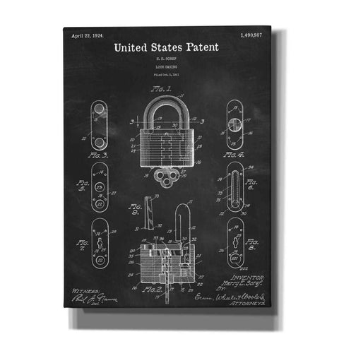Image of 'Lock Blueprint Patent Chalkboard,' Canvas Wall Art,12x16x1.1x0,18x26x1.1x0,26x34x1.74x0,40x54x1.74x0