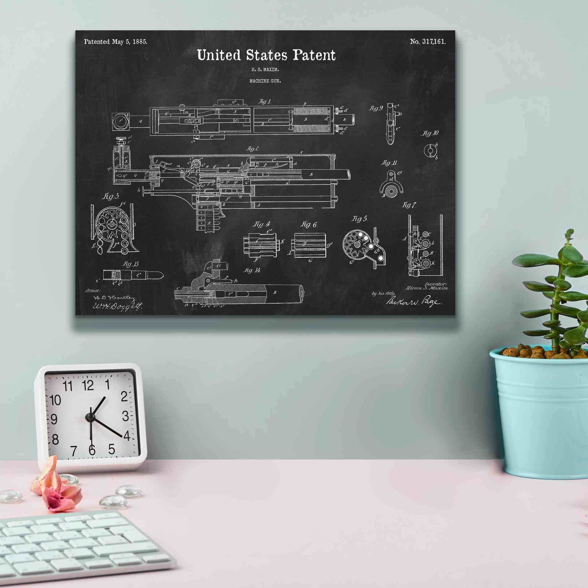 'Machine Gun Blueprint Patent Chalkboard,' Canvas Wall Art,16 x 12