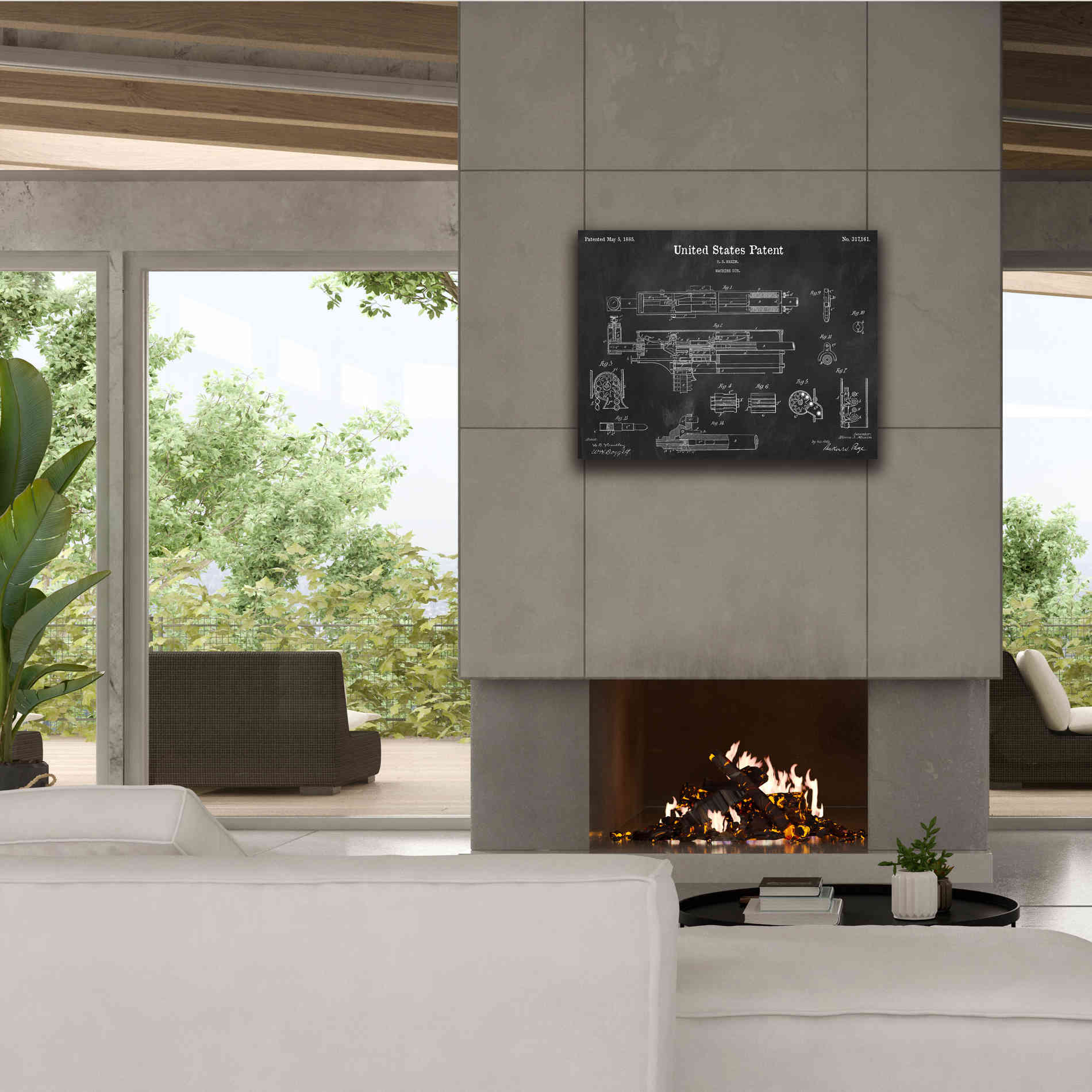 'Machine Gun Blueprint Patent Chalkboard,' Canvas Wall Art,34 x 26