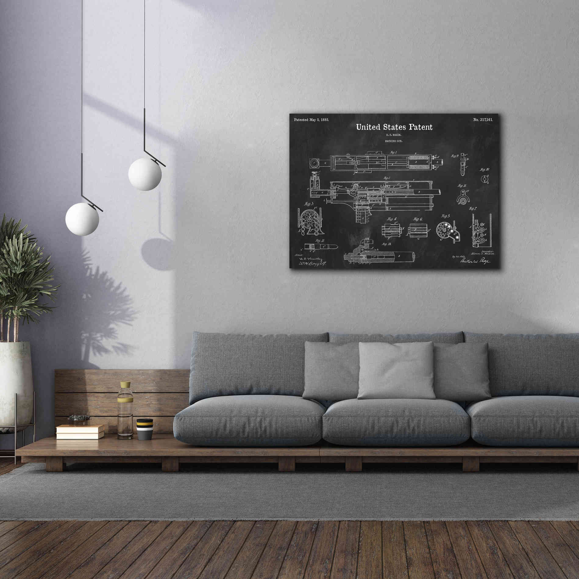 'Machine Gun Blueprint Patent Chalkboard,' Canvas Wall Art,54 x 40