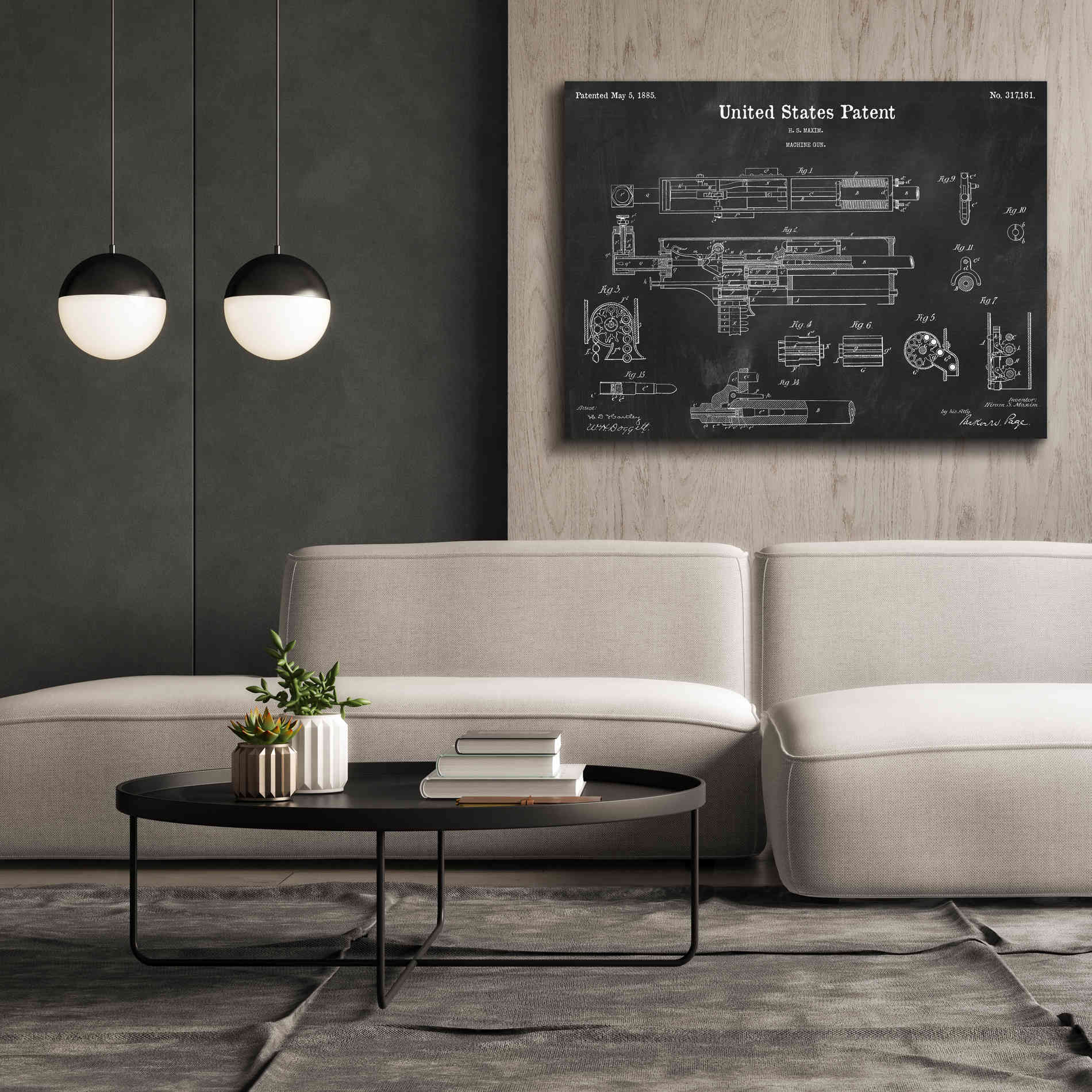 'Machine Gun Blueprint Patent Chalkboard,' Canvas Wall Art,54 x 40