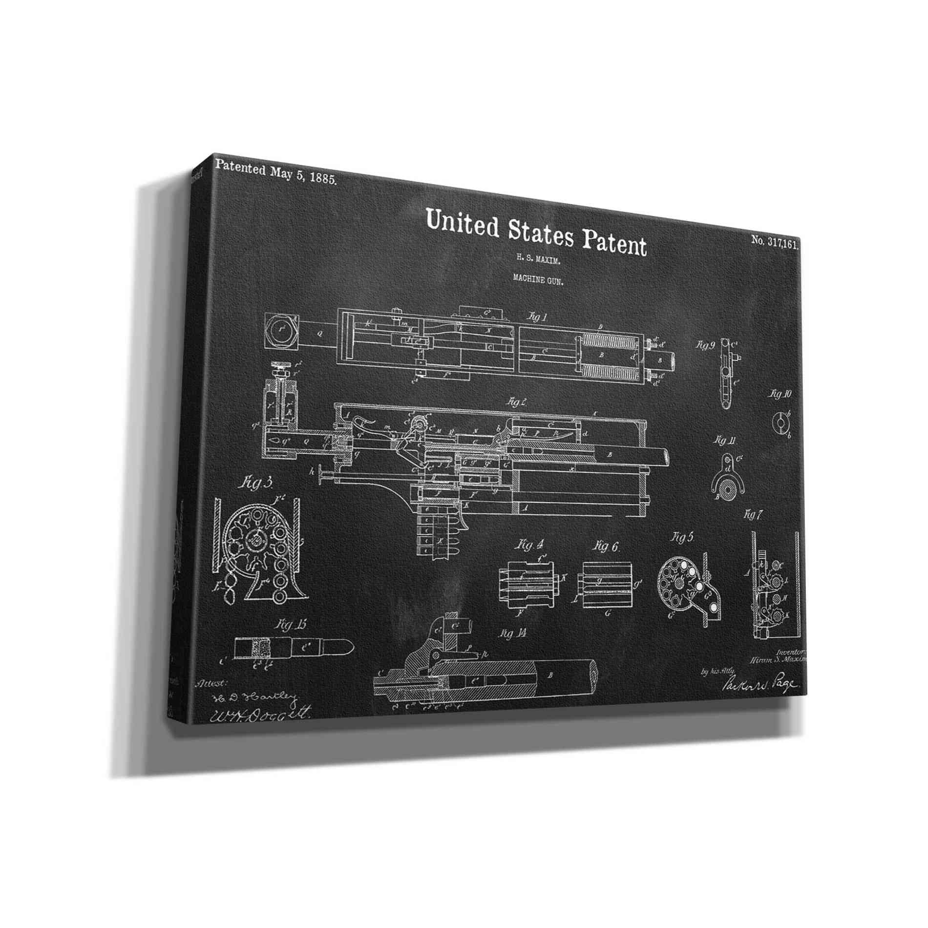 'Machine Gun Blueprint Patent Chalkboard,' Canvas Wall Art,16x12x1.1x0,26x18x1.1x0,34x26x1.74x0,54x40x1.74x0