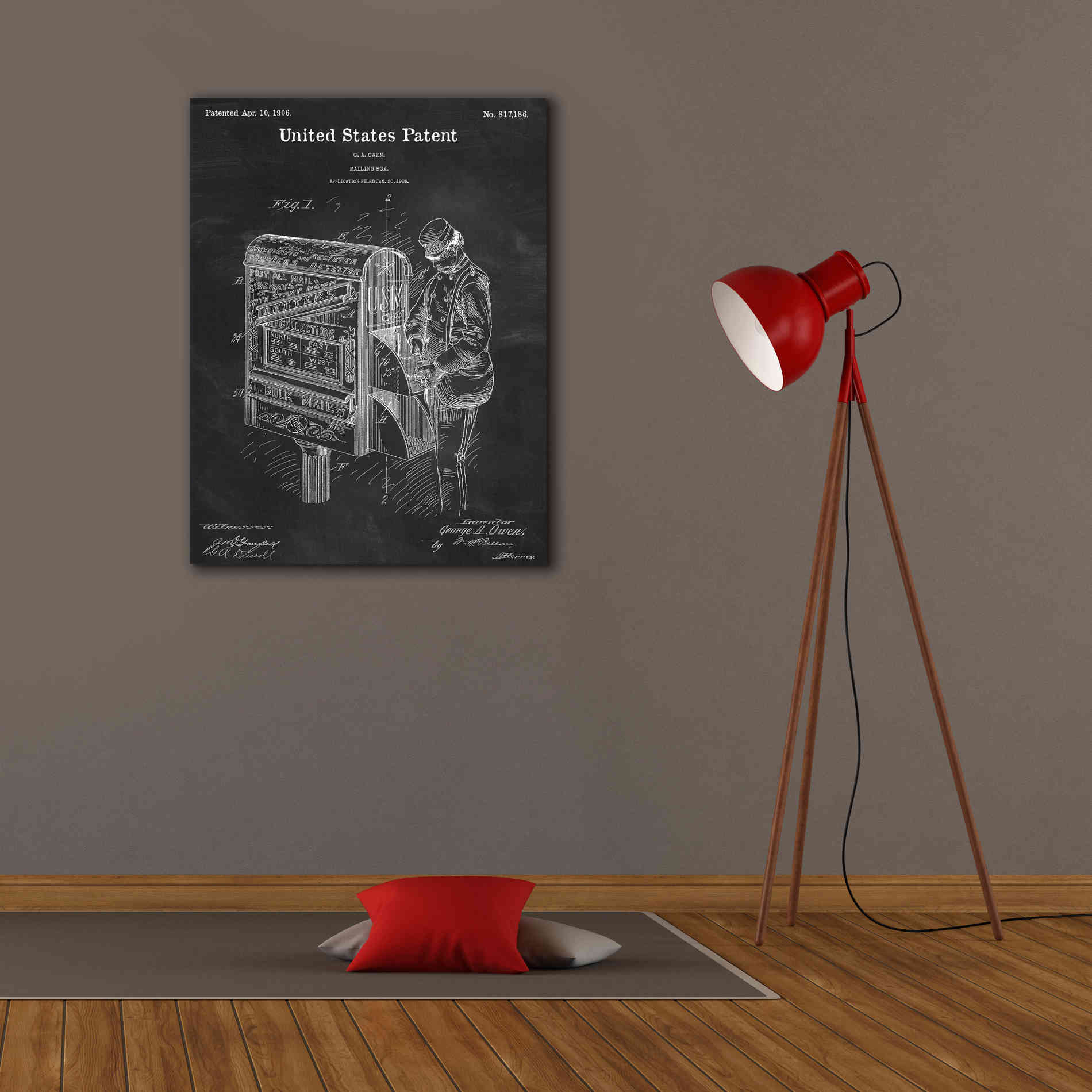 'Mailbox Blueprint Patent Chalkboard,' Canvas Wall Art,26 x 34