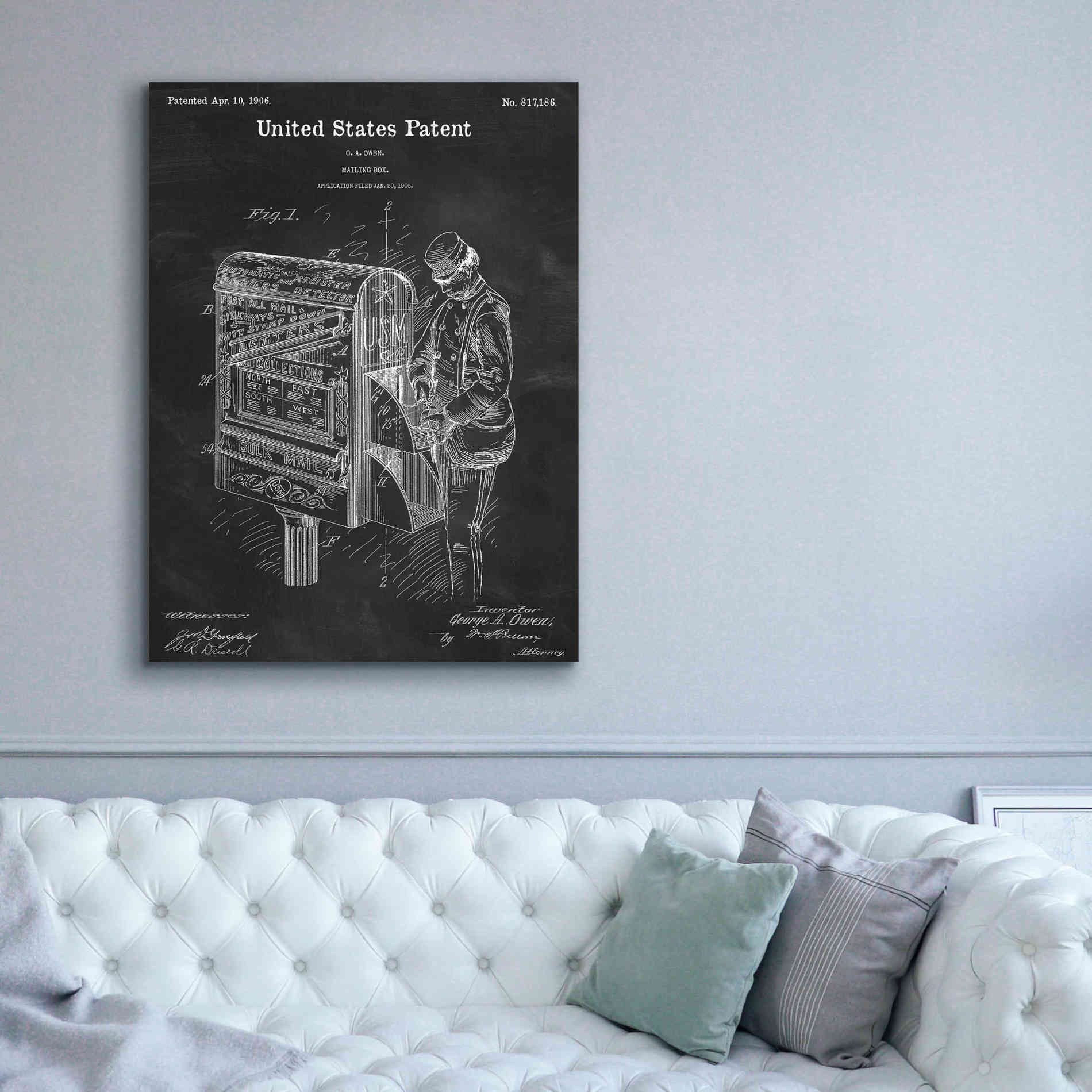 'Mailbox Blueprint Patent Chalkboard,' Canvas Wall Art,40 x 54