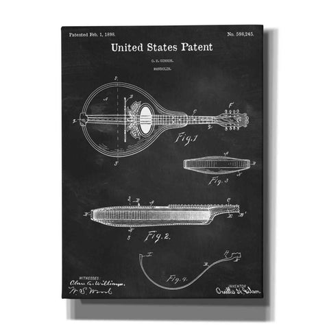 Image of 'Mandolin Blueprint Patent Chalkboard,' Canvas Wall Art,12x16x1.1x0,18x26x1.1x0,26x34x1.74x0,40x54x1.74x0