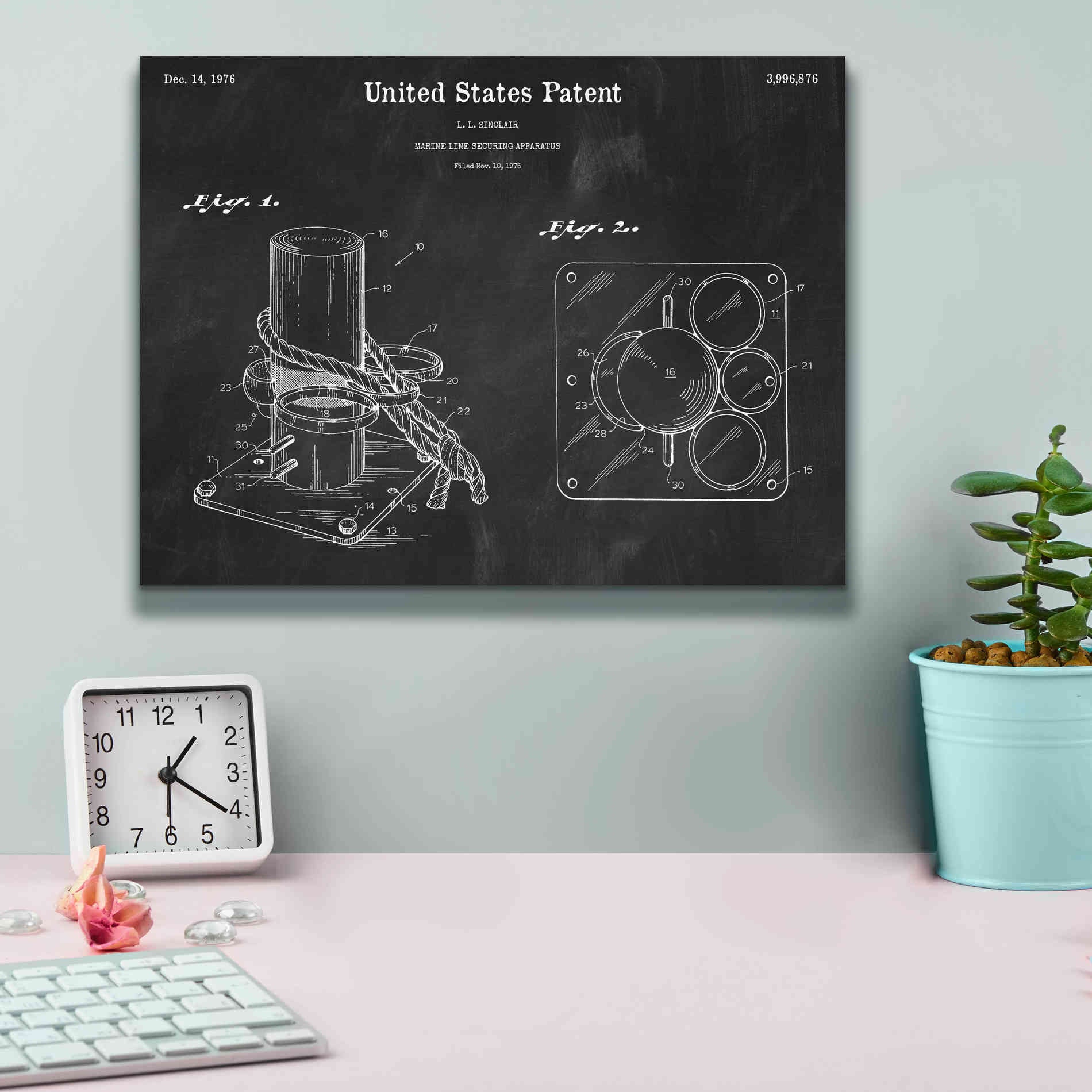 'Marine Line Secure Device Blueprint Patent Chalkboard,' Canvas Wall Art,16 x 12