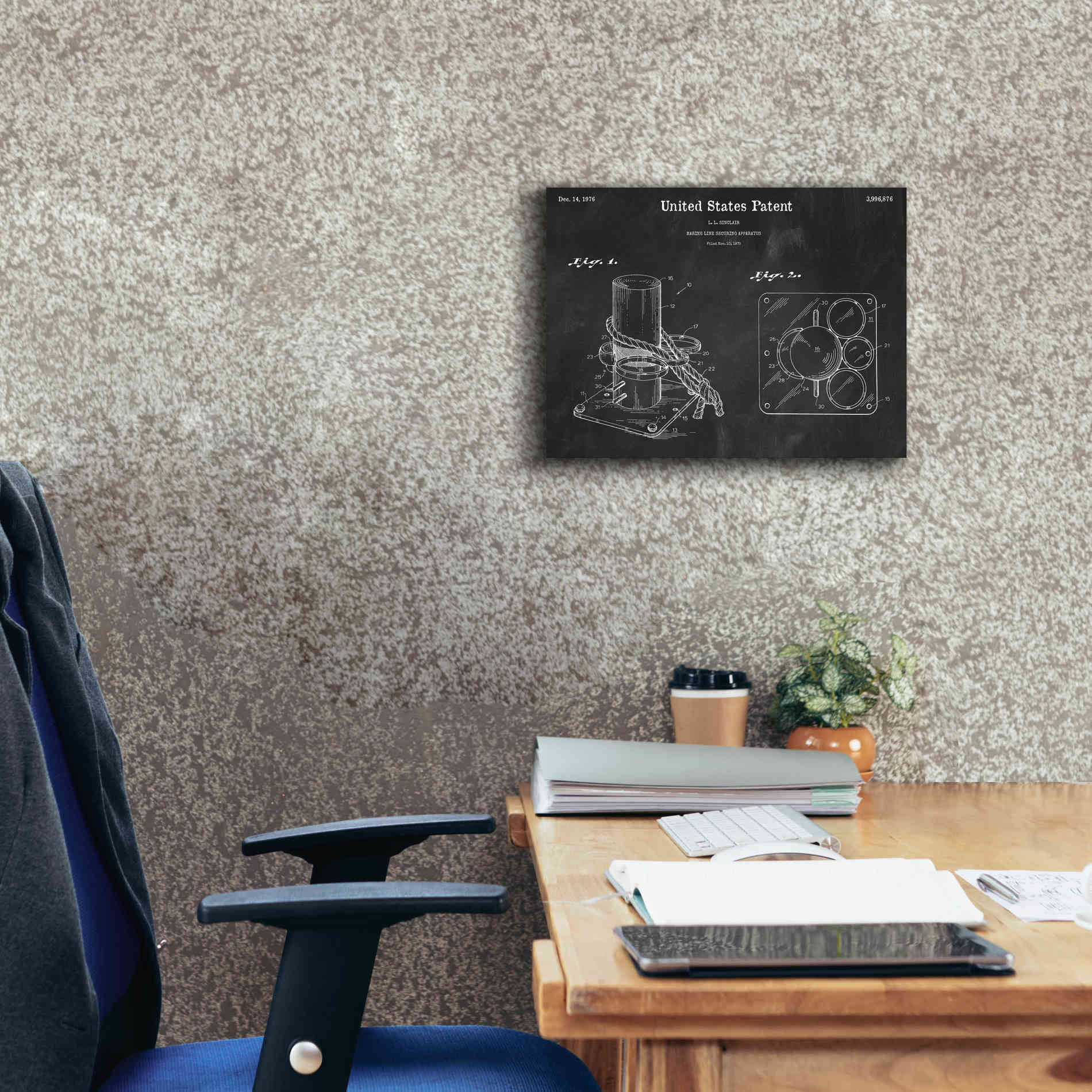 'Marine Line Secure Device Blueprint Patent Chalkboard,' Canvas Wall Art,16 x 12