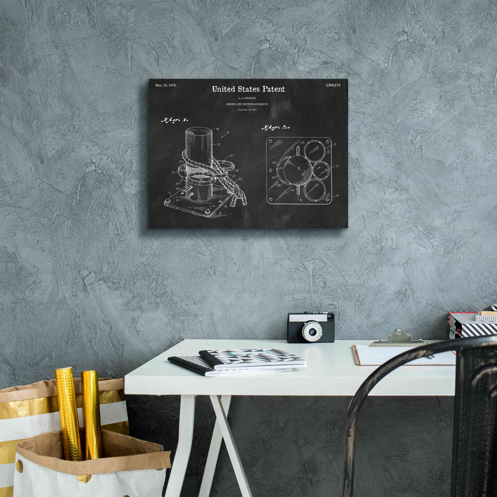 'Marine Line Secure Device Blueprint Patent Chalkboard,' Canvas Wall Art,16 x 12