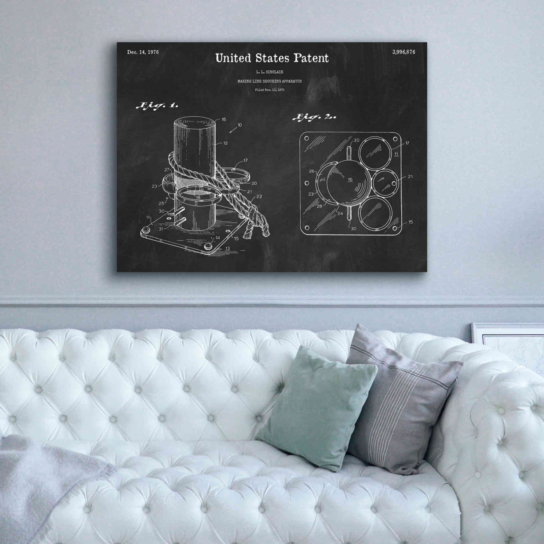 'Marine Line Secure Device Blueprint Patent Chalkboard,' Canvas Wall Art,54 x 40
