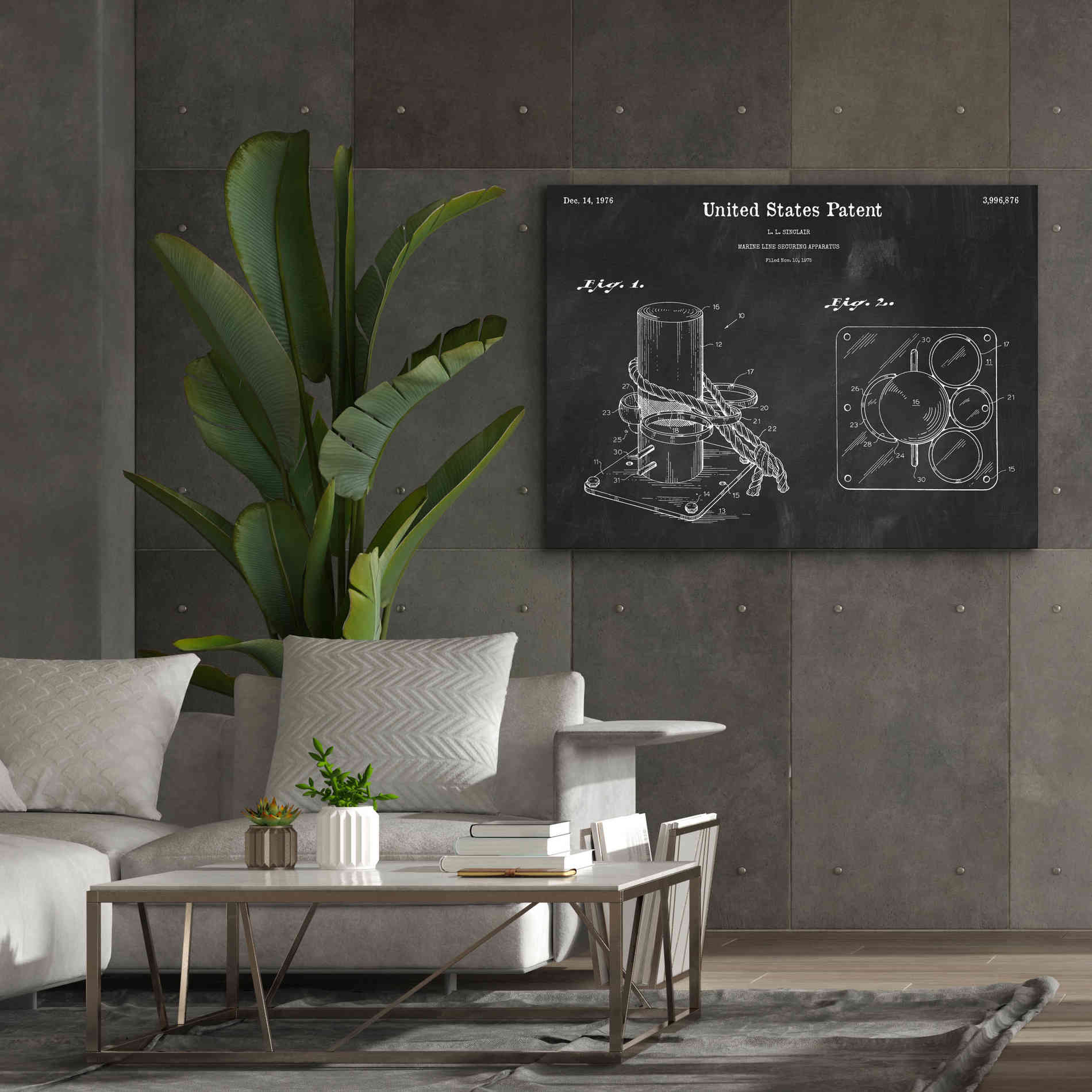 'Marine Line Secure Device Blueprint Patent Chalkboard,' Canvas Wall Art,54 x 40