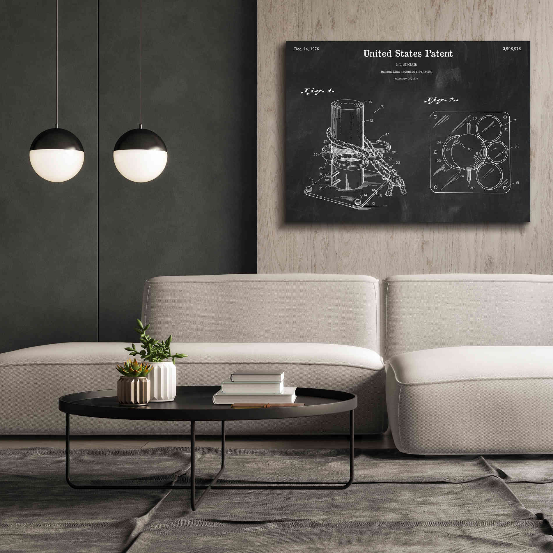 'Marine Line Secure Device Blueprint Patent Chalkboard,' Canvas Wall Art,54 x 40