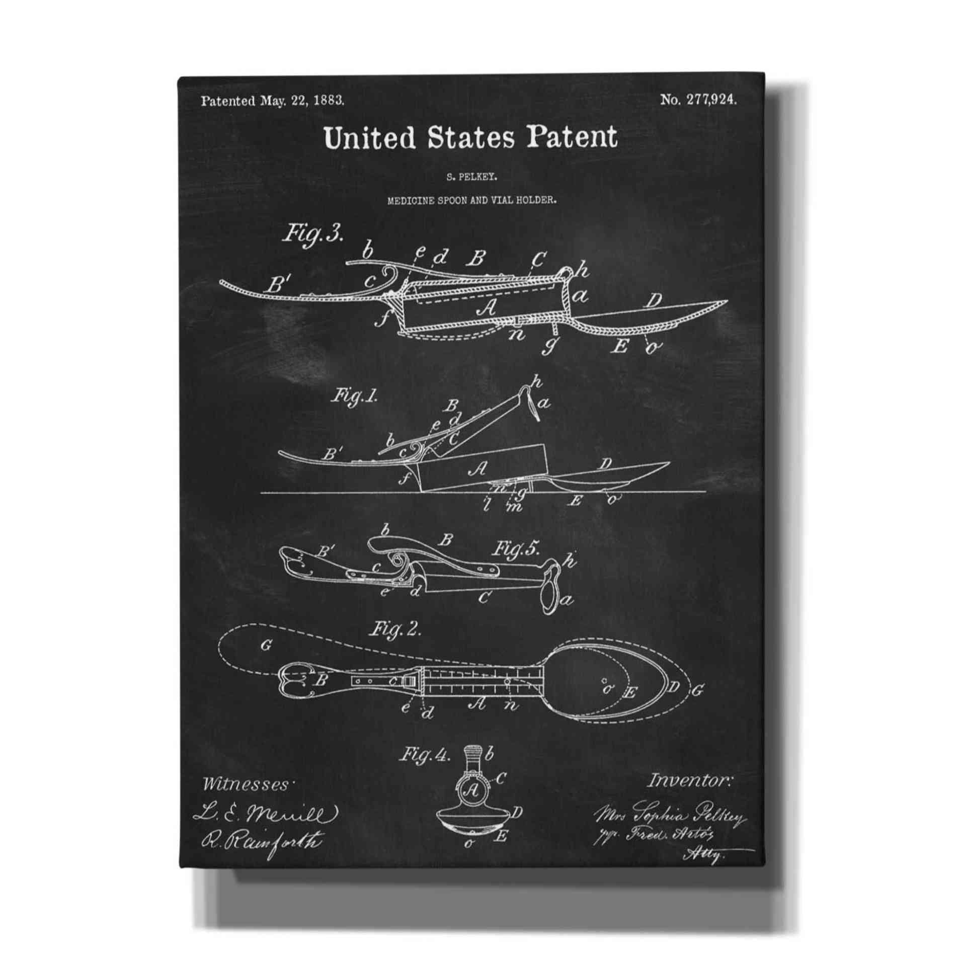 'Medicine Spoon Blueprint Patent Chalkboard,' Canvas Wall Art,12x16x1.1x0,18x26x1.1x0,26x34x1.74x0,40x54x1.74x0