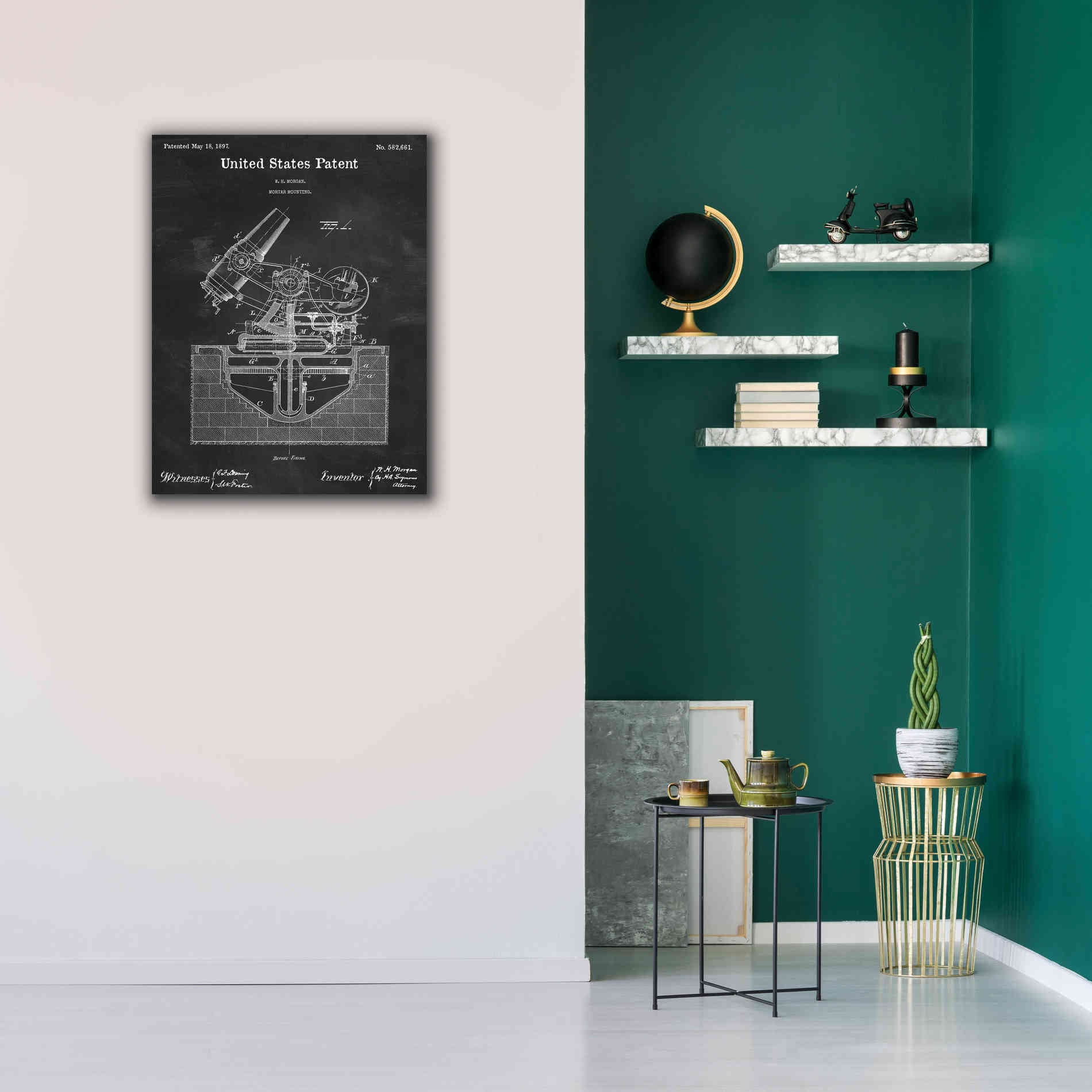 'Mortar Mounting Blueprint Patent Chalkboard,' Canvas Wall Art,26 x 34