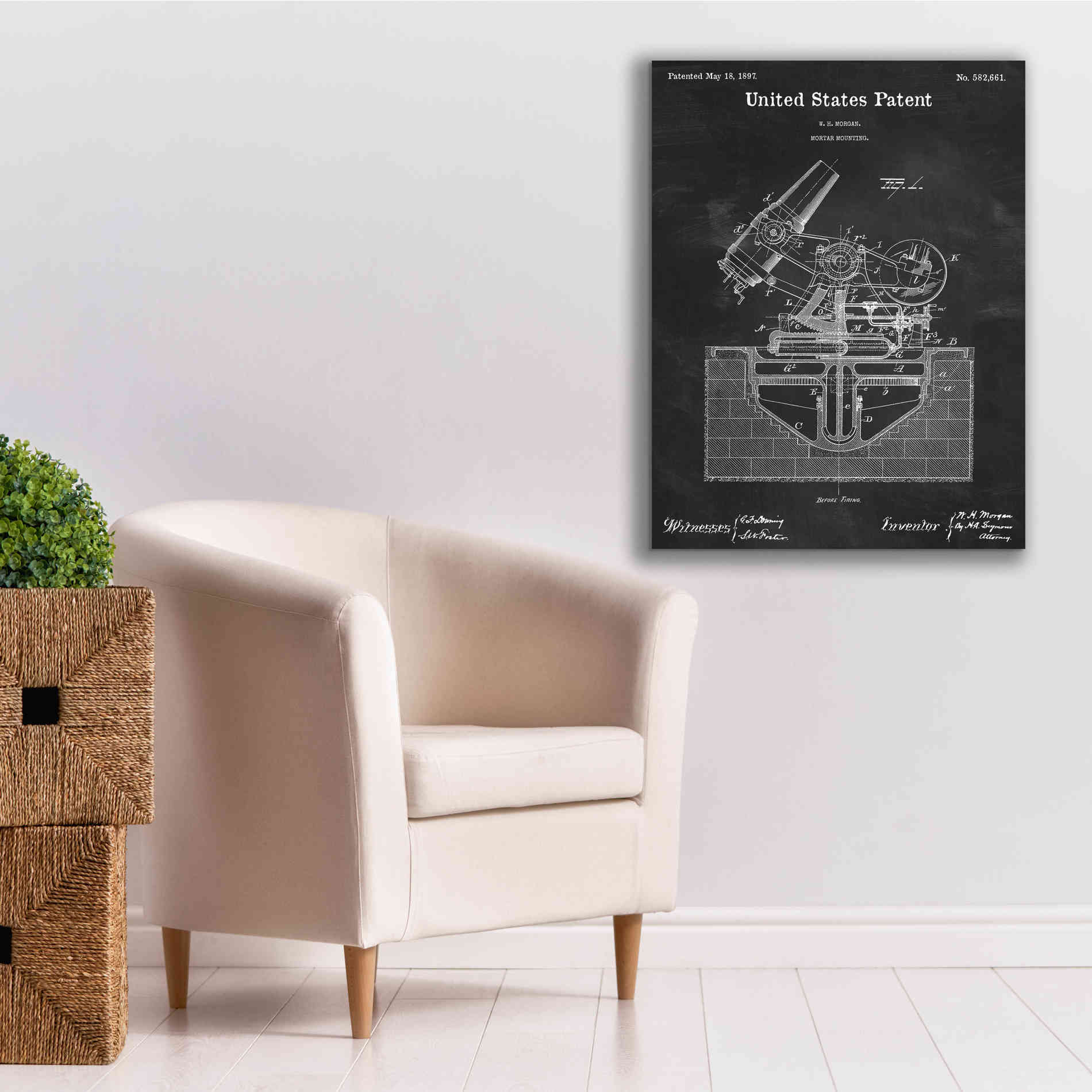 'Mortar Mounting Blueprint Patent Chalkboard,' Canvas Wall Art,26 x 34
