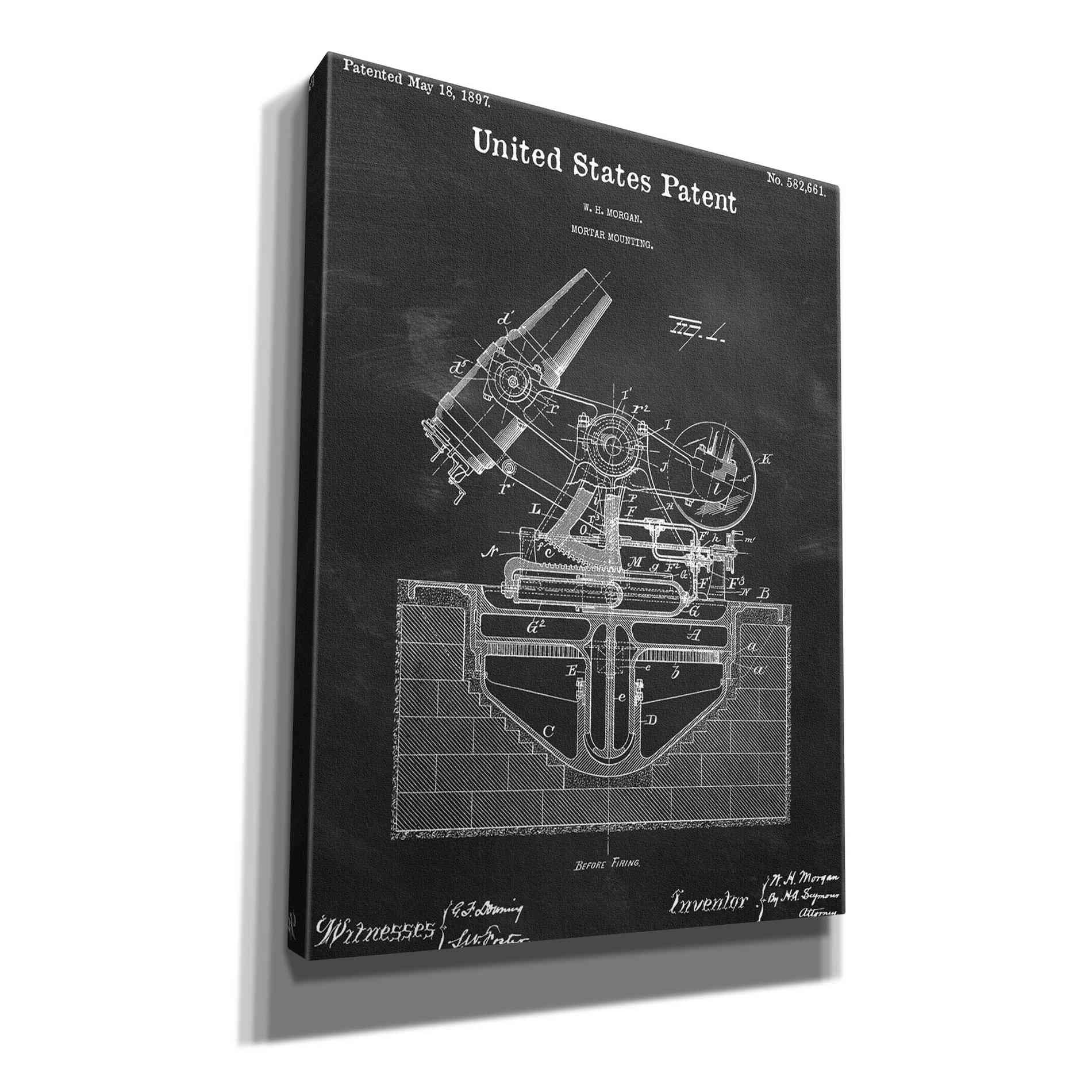 'Mortar Mounting Blueprint Patent Chalkboard,' Canvas Wall Art,12x16x1.1x0,18x26x1.1x0,26x34x1.74x0,40x54x1.74x0