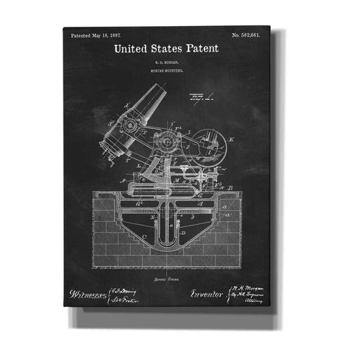 Image of 'Mortar Mounting Blueprint Patent Chalkboard,' Canvas Wall Art,12x16x1.1x0,18x26x1.1x0,26x34x1.74x0,40x54x1.74x0