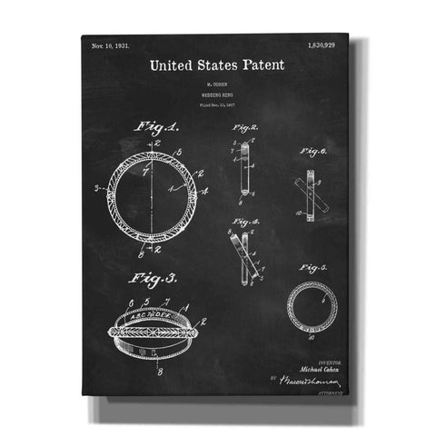 Image of 'Wedding Ring Blueprint Patent Chalkboard,' Canvas Wall Art,12x16x1.1x0,18x26x1.1x0,26x34x1.74x0,40x54x1.74x0