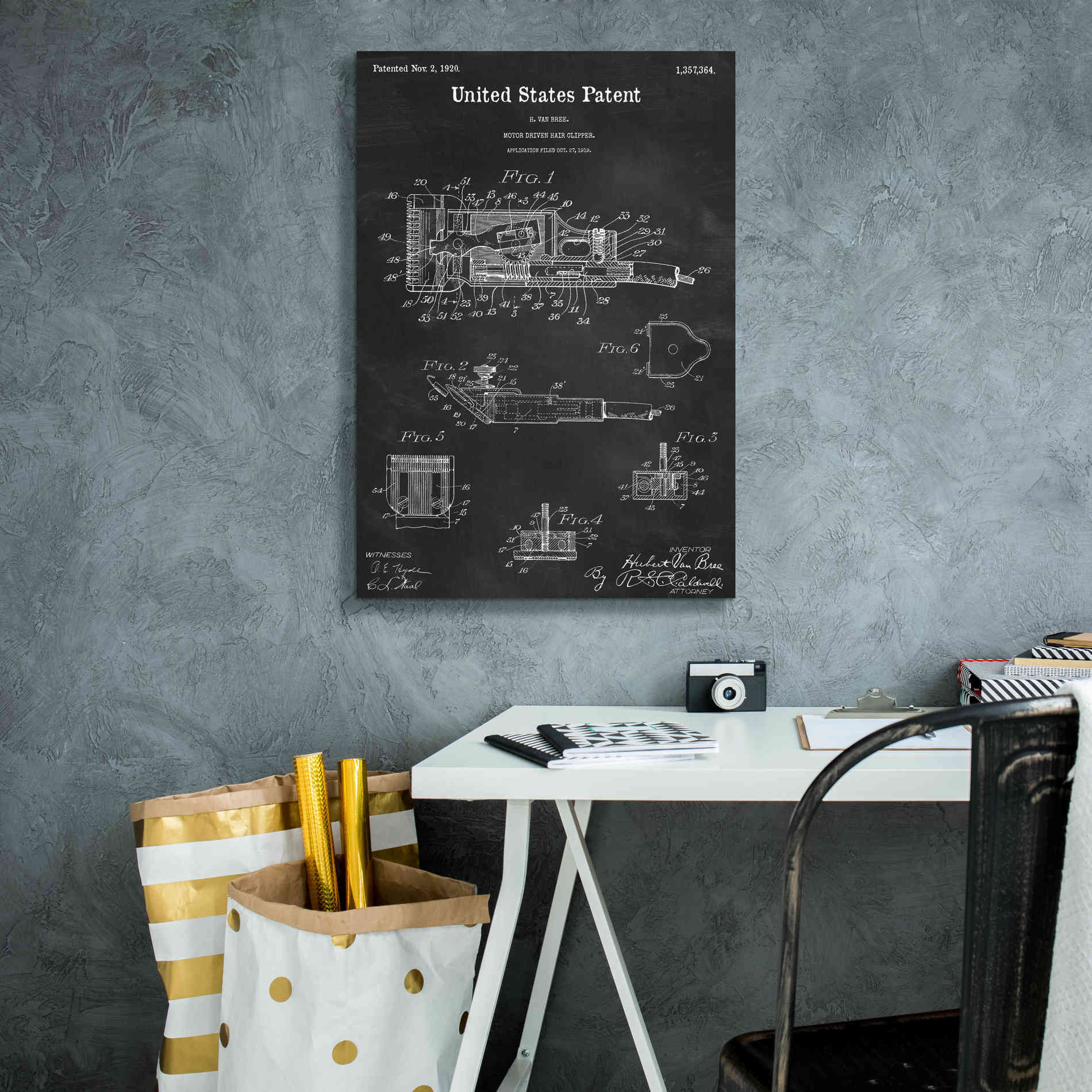 'Motor Hair Clipper Blueprint Patent Chalkboard,' Canvas Wall Art,18 x 26