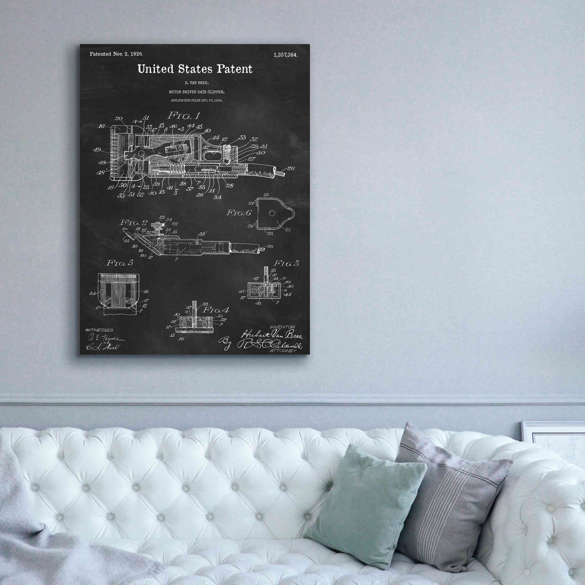 'Motor Hair Clipper Blueprint Patent Chalkboard,' Canvas Wall Art,40 x 54