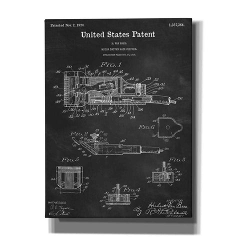 Image of 'Motor Hair Clipper Blueprint Patent Chalkboard,' Canvas Wall Art,12x16x1.1x0,18x26x1.1x0,26x34x1.74x0,40x54x1.74x0