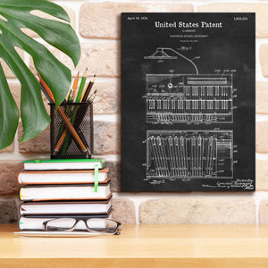 'Keyboard Instrument Blueprint Patent Chalkboard,' Canvas Wall Art,12 x 16