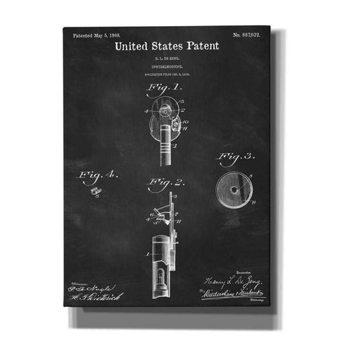 Image of 'Ophthalmoscope Blueprint Patent Chalkboard,' Canvas Wall Art,12x16x1.1x0,18x26x1.1x0,26x34x1.74x0,40x54x1.74x0